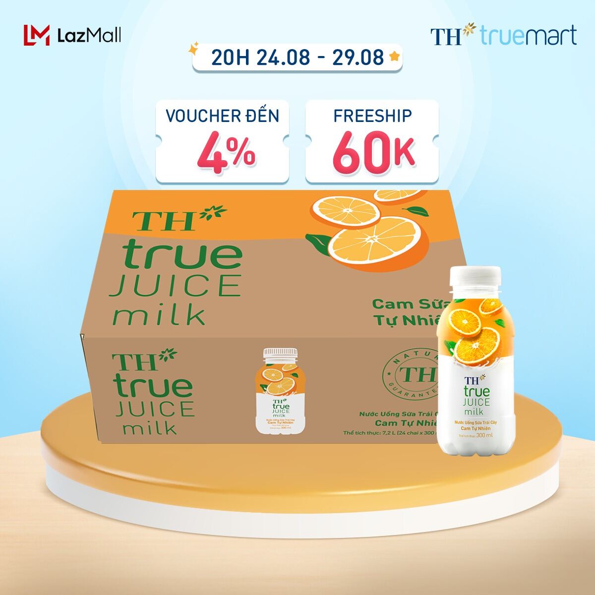 Thùng 24 chai nước uống sữa trái cây TH true JUICE milk cam tự nhiên 300 ml