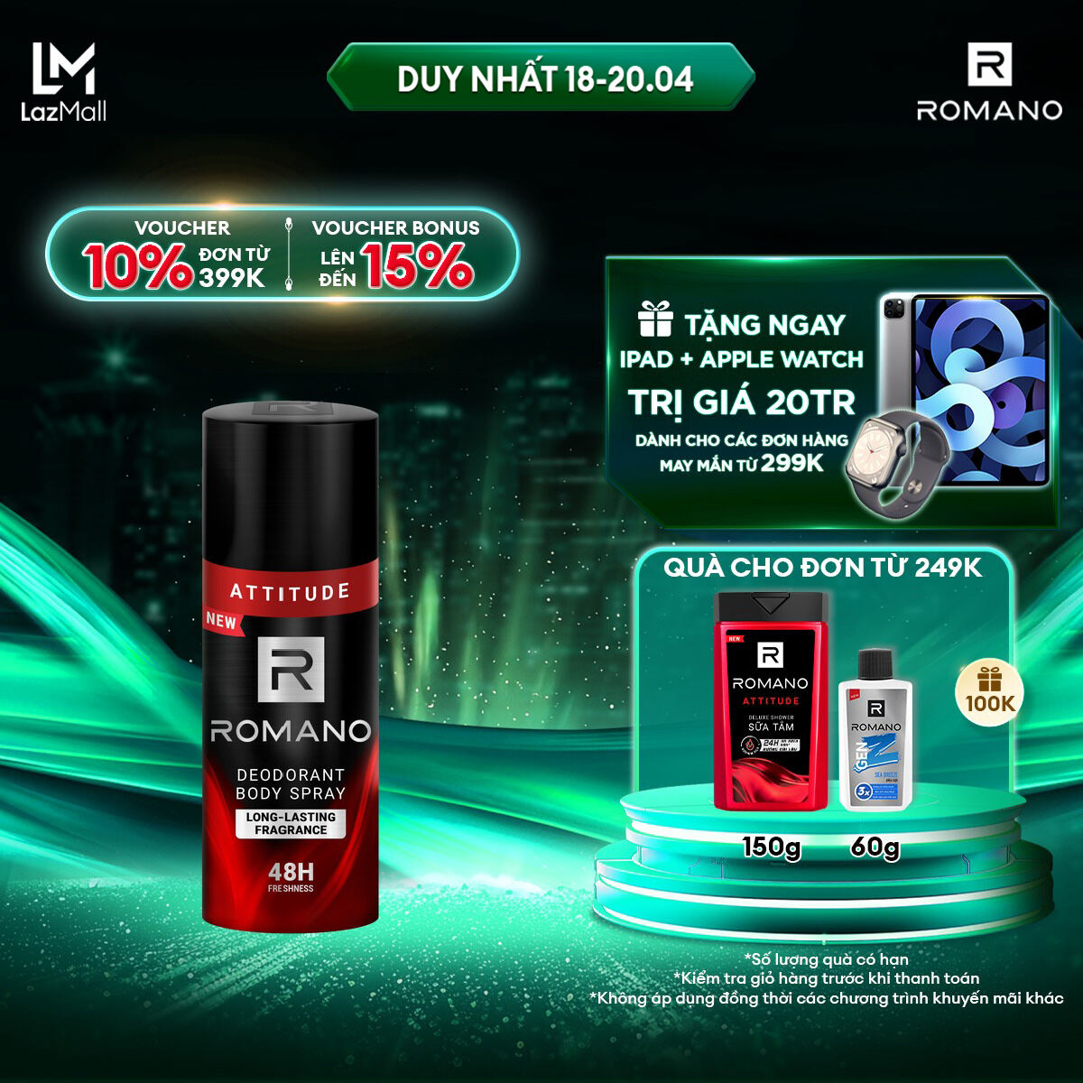 Xịt khử mùi toàn thân Romano Attitude 150ml/195ml