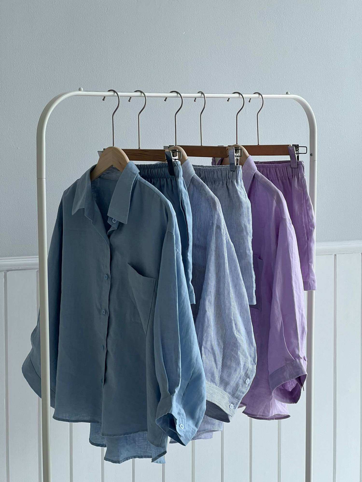 Amegon set áo sơ mi và quần ngắn linen tưng premium shine set