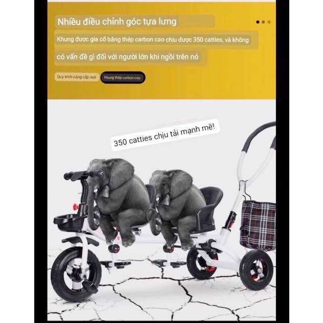 Xe đẩy đôi 3 bánh cho bé ( ghế có lưới thoáng mát) Bánh Cao Su