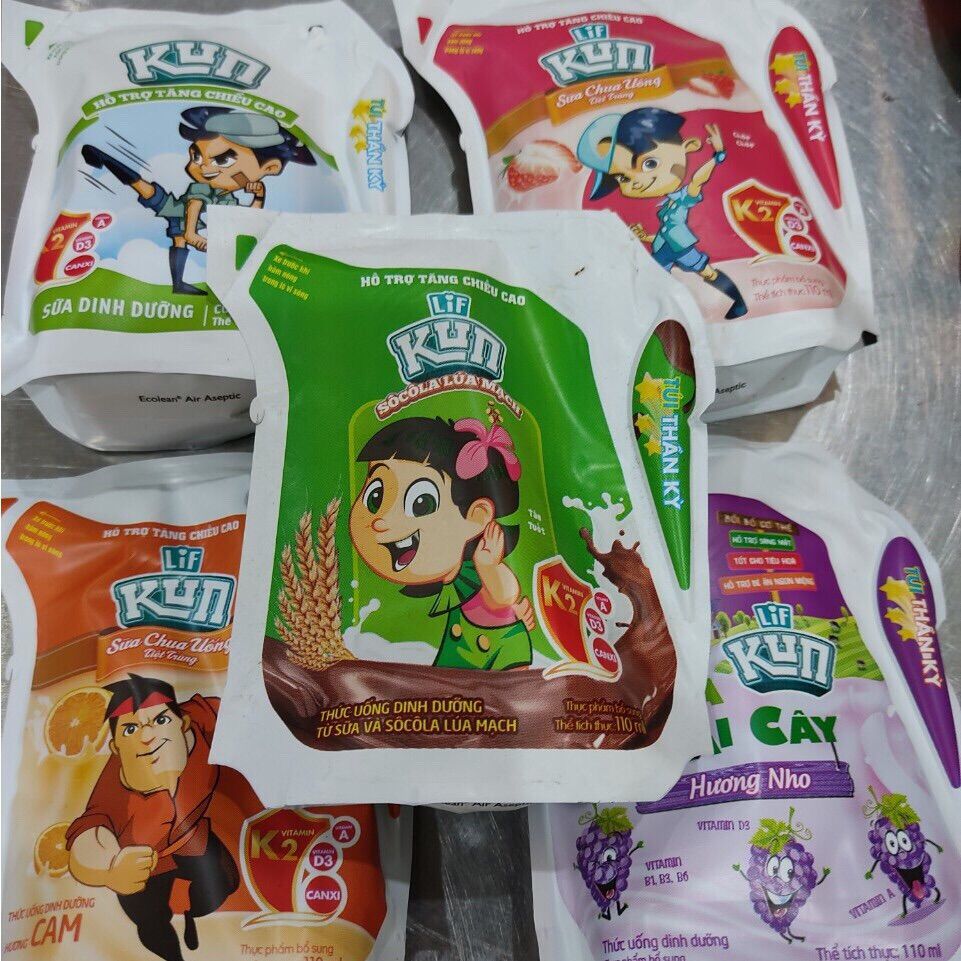 Combo 10 bịch sữa kun túi vị dâu/cam/sữa/sô/nho 110ml