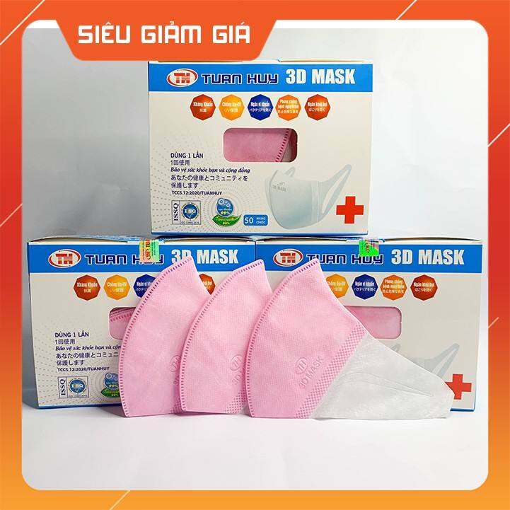 Khẩu trang mầu HỒNG 3D MASK công nghệ Nhật Bản, hộp 50 chiếc.