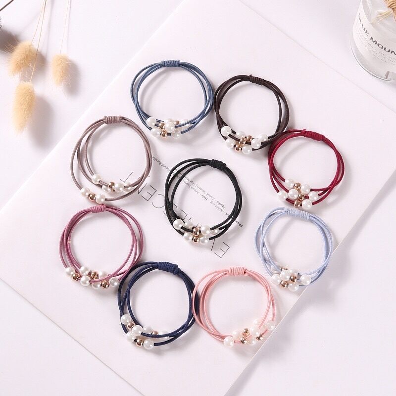 dây cột tóc đính cườm nhiều màu ( giao màu ngẫu nhiên)