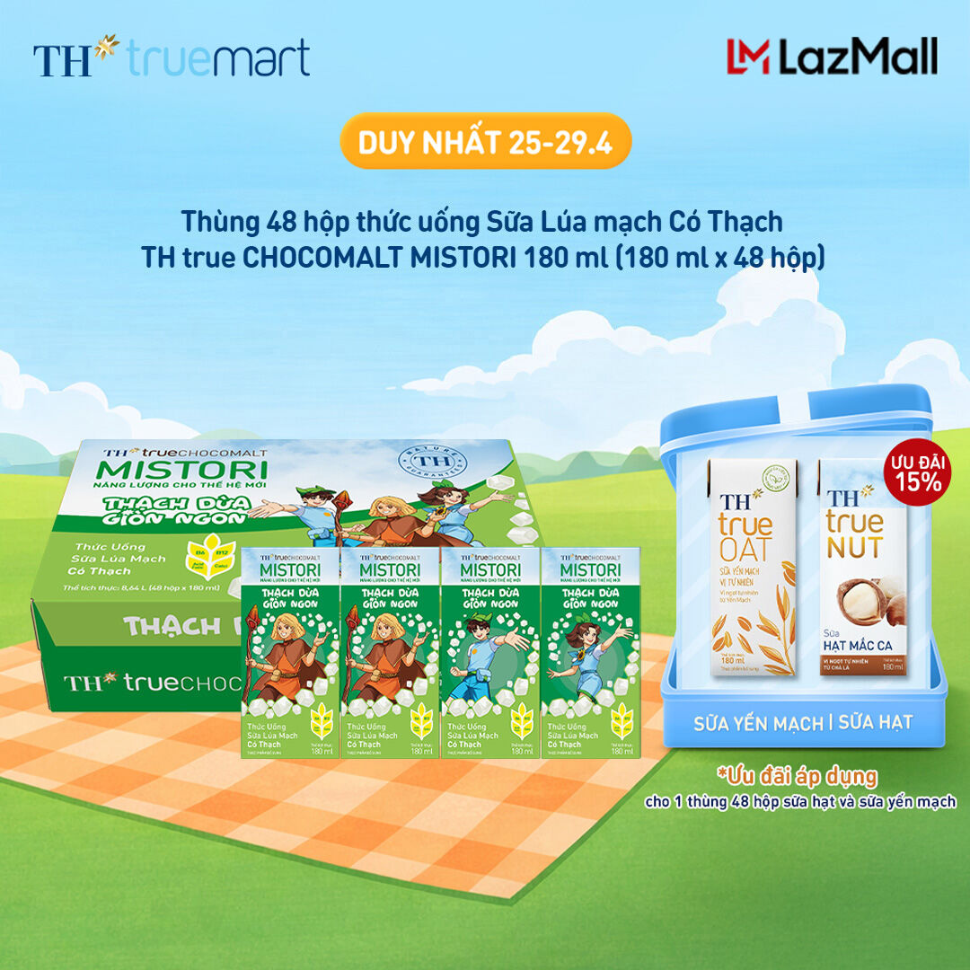 Thùng 48 hộp thức uống Sữa Lúa mạch Có Thạch TH true CHOCOMALT MISTORI 180 ml (180 ml x 48)