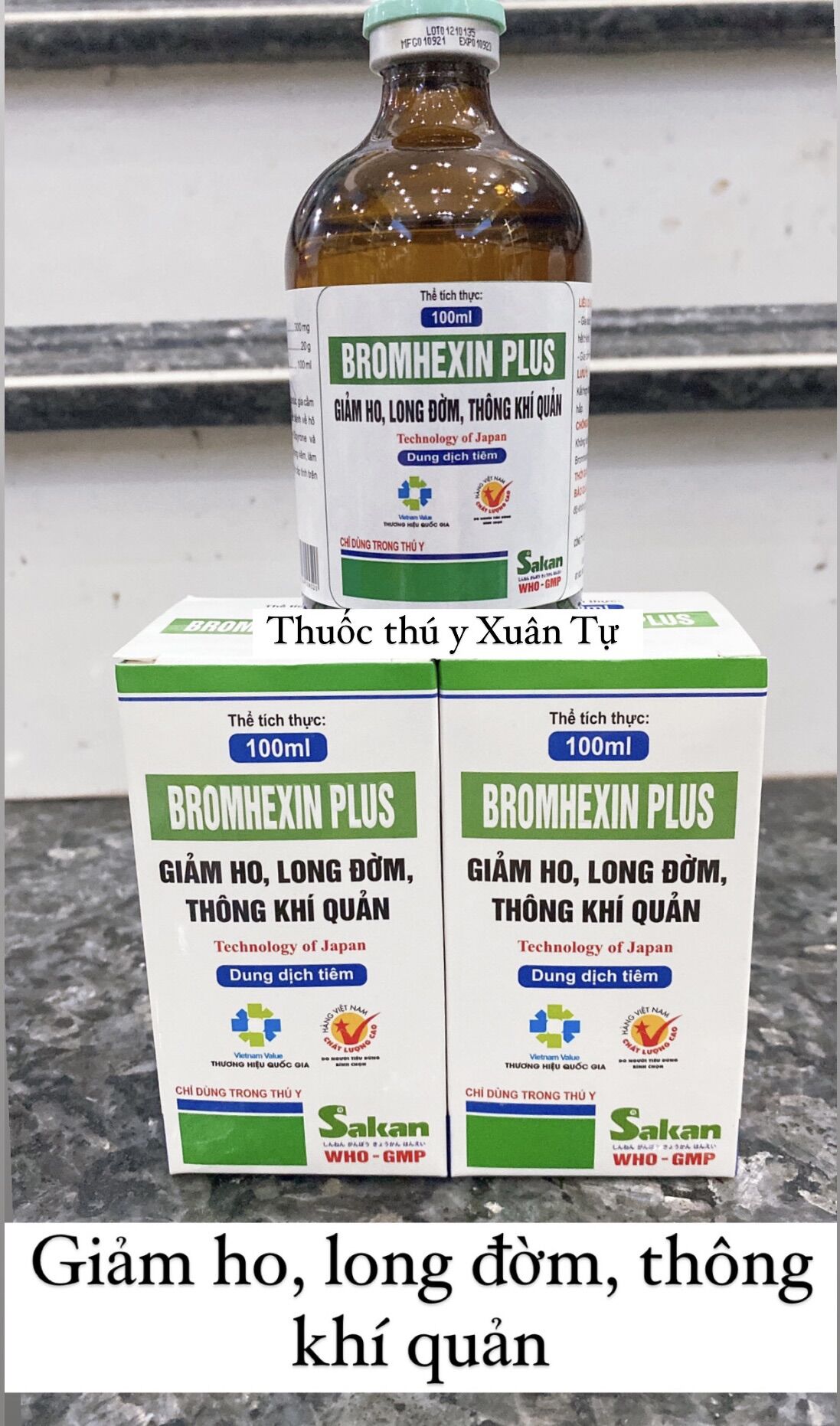 1 lọ bromhexin plus 100ml giảm ho long đờm thông khí quản dùng cho trâu bò lợn gà