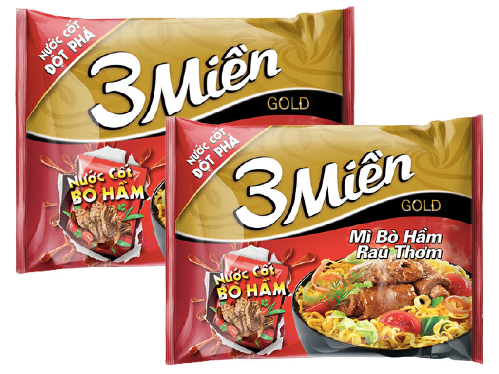 Mì 3 miền gold bò hầm rau thơm gói 75g thùng 30 gói