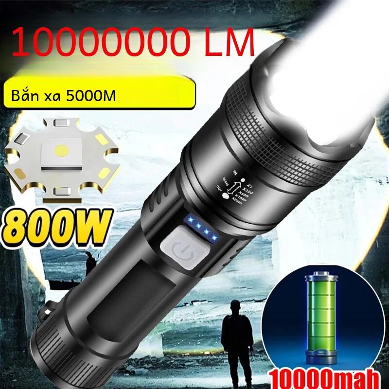 Đèn Pin LED P70 5000LM Đèn Khẩn Cấp Chiến Thuật Siêu Sáng Với Zoom Kính Thiên Văn Tích Hợp Pin 18650 Chống Nước Chống Sốc