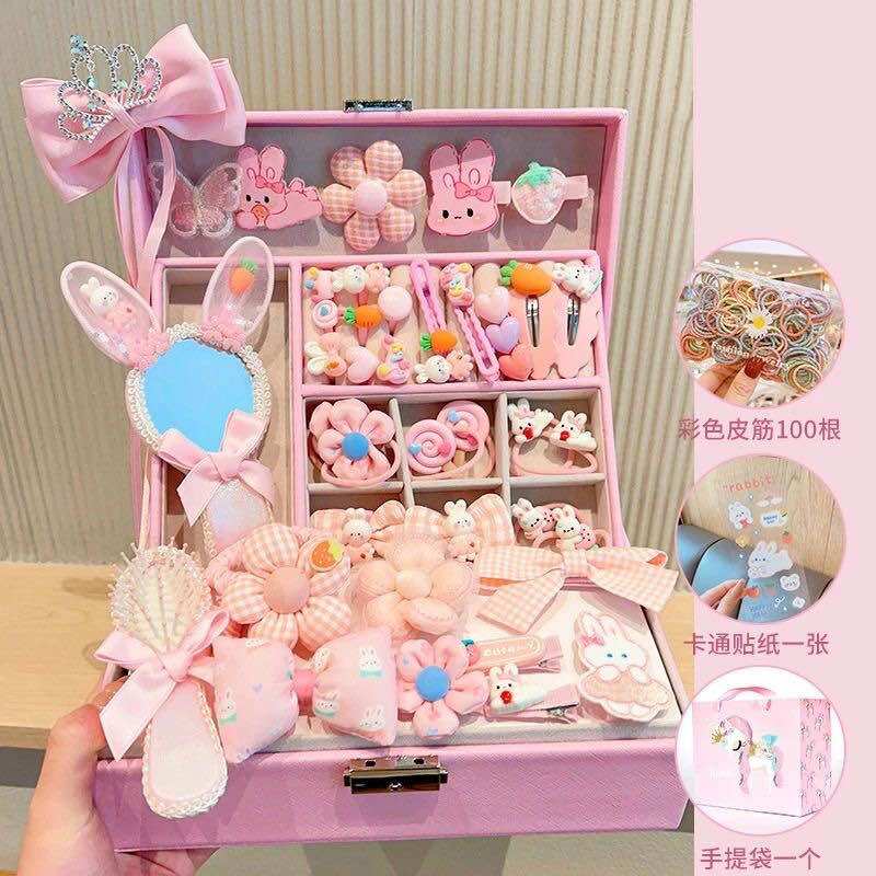 [SẴN HÀNG] Hộp nơ kẹp tóc cho bé gái có khóa làm quà tặng dễ thương xinh xắn màu be màu hồng