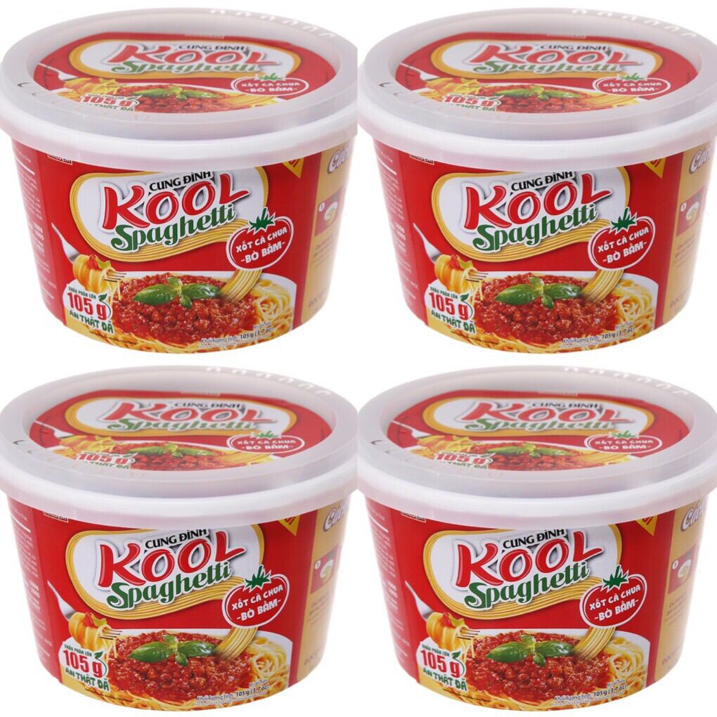 Combo 4 tô mì trộn Cung Đình Kool Spaghetti 105g - Xốt cà chua bò hầm