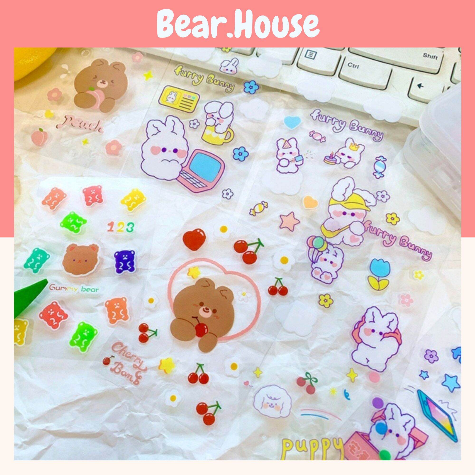 [HCM]??[Cắt Sẵn] Set Sticker - Miếng Hình Dán Trang Trí Bình Nước Điện Thoại Sổ Tay Dễ Thương Bear.House