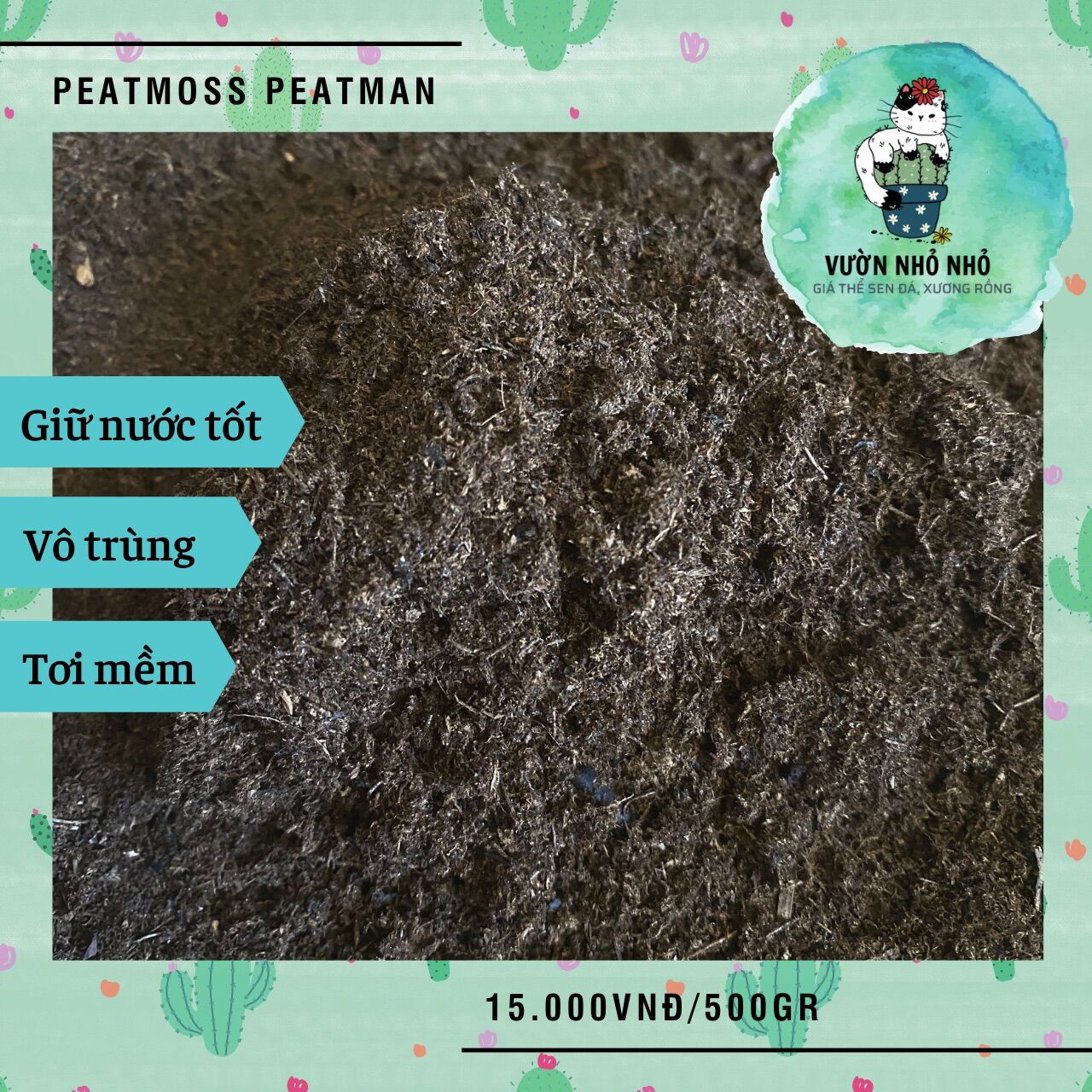 [SIÊU PHẨM] 500gr Đất hữu cơ Peatmoss than mùn rêu chuyên trộn giá thể trồng rau, cây cảnh, sen đá, xương rồng - Vườn Nhỏ Nhỏ