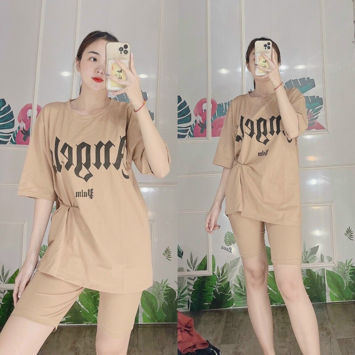 Đồ bộ, set bộ thun lửng chất cotton co giản mặc nhà dễ thương form rộng thoải mái bigsize tới 85kg