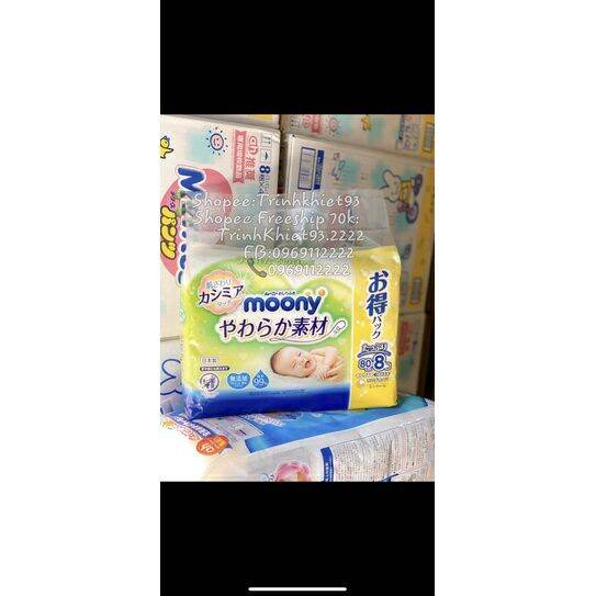 [HCM]COMBO 8 GÓI KHĂN ƯỚT MOONY NỘI ĐỊA 640 TỜ