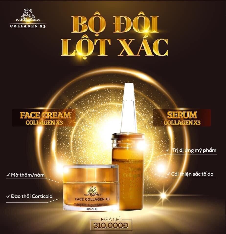 Combo serum+kem face collagen X3 bộ đôi lột xác CHÍNH HÃNG