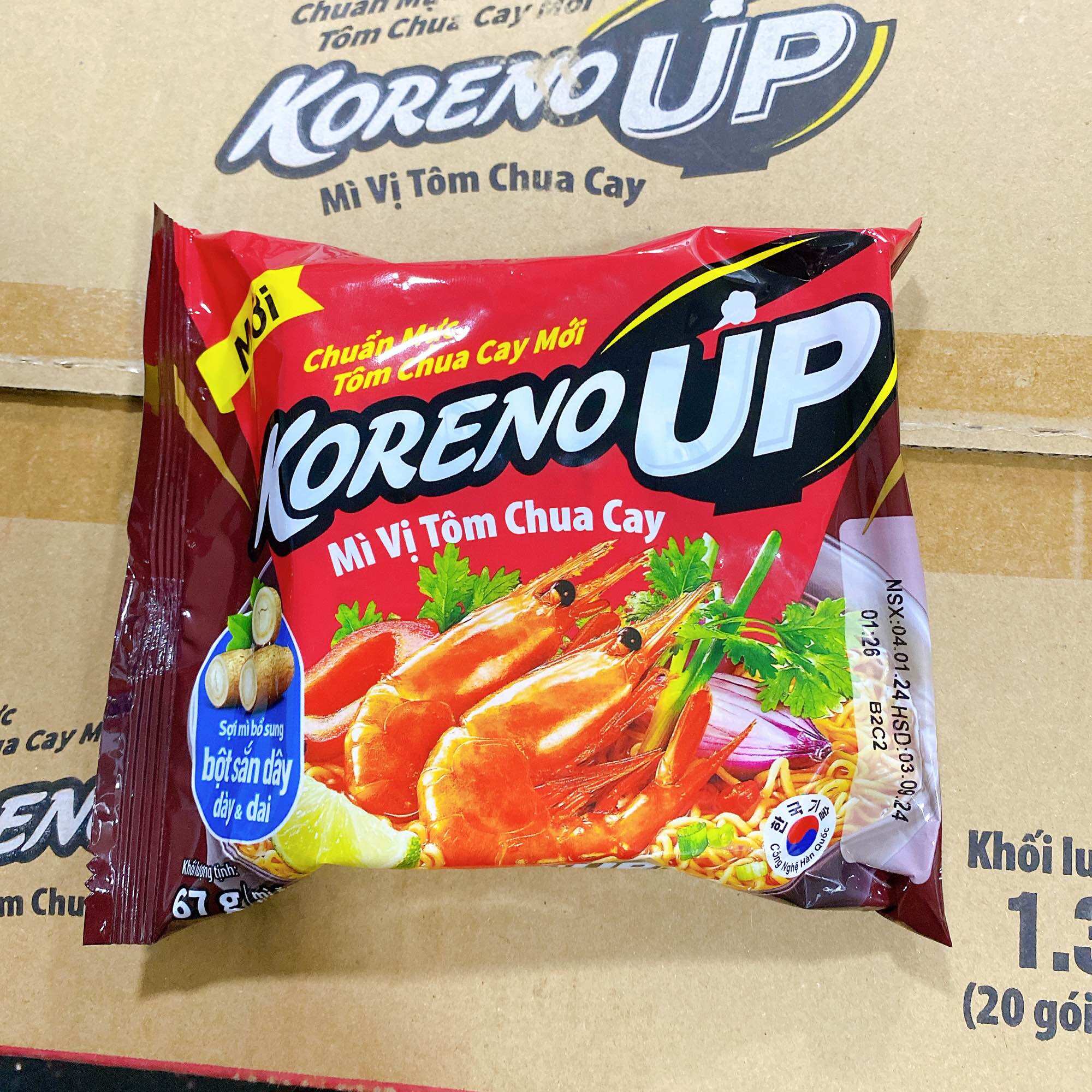 Combo 10 gói mì koreno up tôm chua cay. date mới 9 tháng . mỗi gói 67gr.
