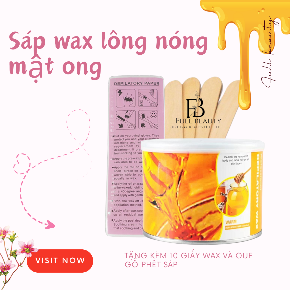 Sáp wax lông mật ong lon 400g. sáp wax lông chính hãng full beauty