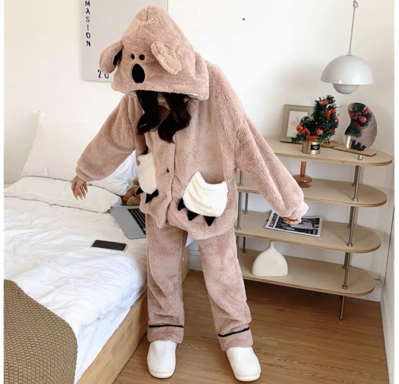 Sét bộ ngủ lông mũ gấu phối túi BN92