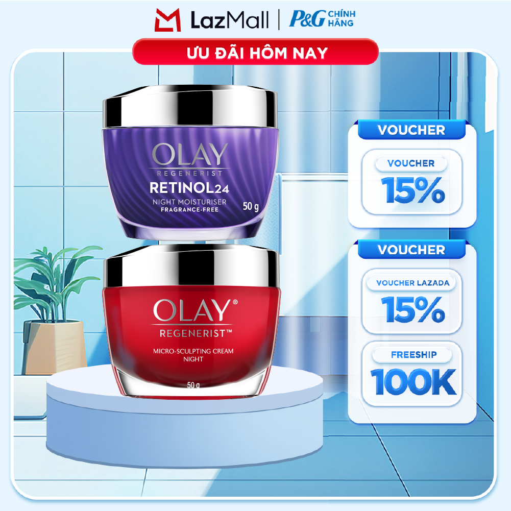 Combo Kem Dưỡng Ban Đêm OLAY REGENERIST Căng Mướt, Sáng Khỏe  Phục Hồi Dấu Hiệu Lão Hóa Hũ 50G + Kem Dưỡng Ban Đêm OLAY RETINOL24 Giúp Giữ Nét Tươi Trẻ Cho Da  Mờ Nếp Nhăn Hũ 50G