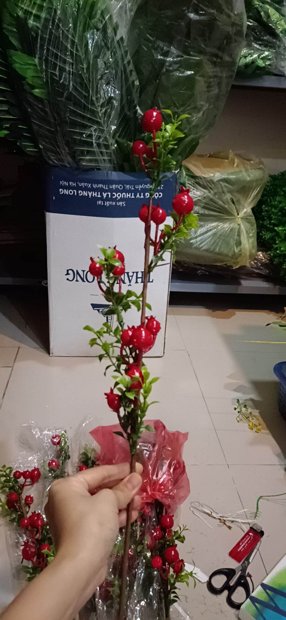 Cành Lựu Đỏ Mini, cành quả tim - cành lựu giả phú quý