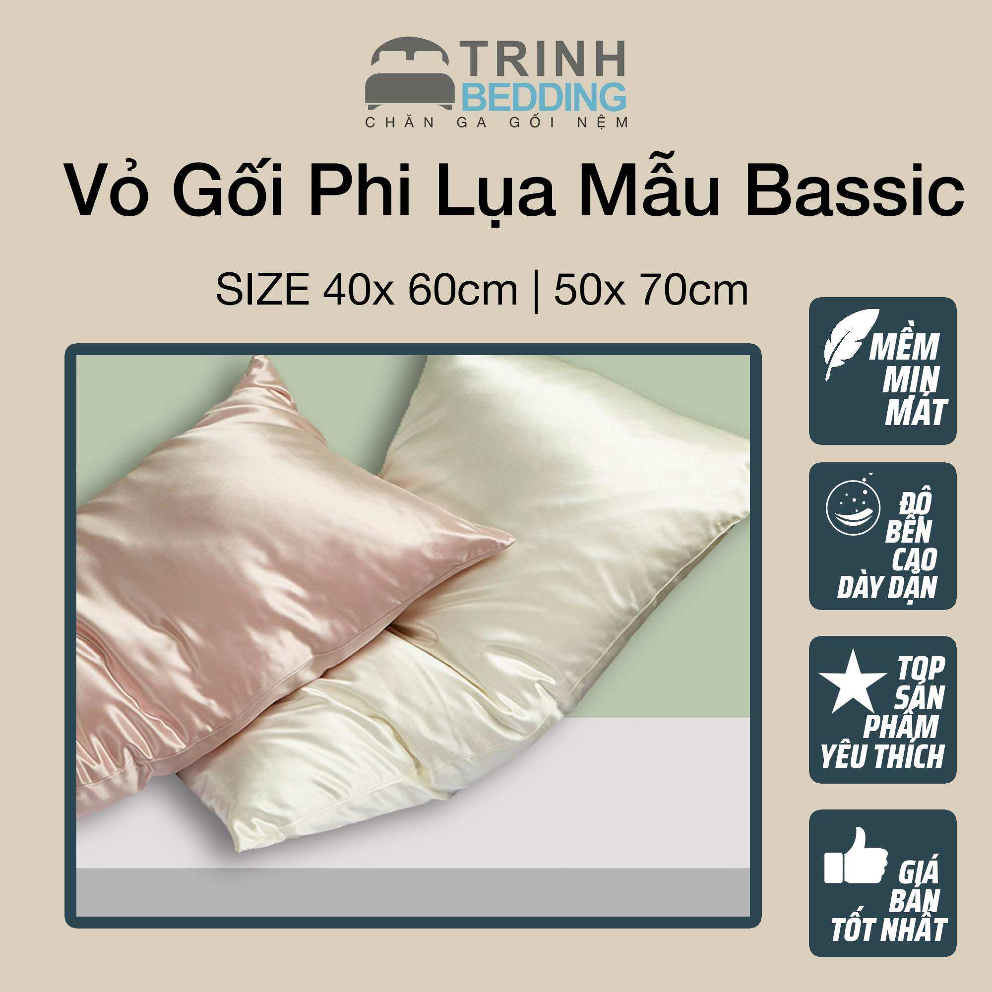 Áo Gối Nằm Phi Lụa Mẫu Basic Cao Cấp Trinhbedding