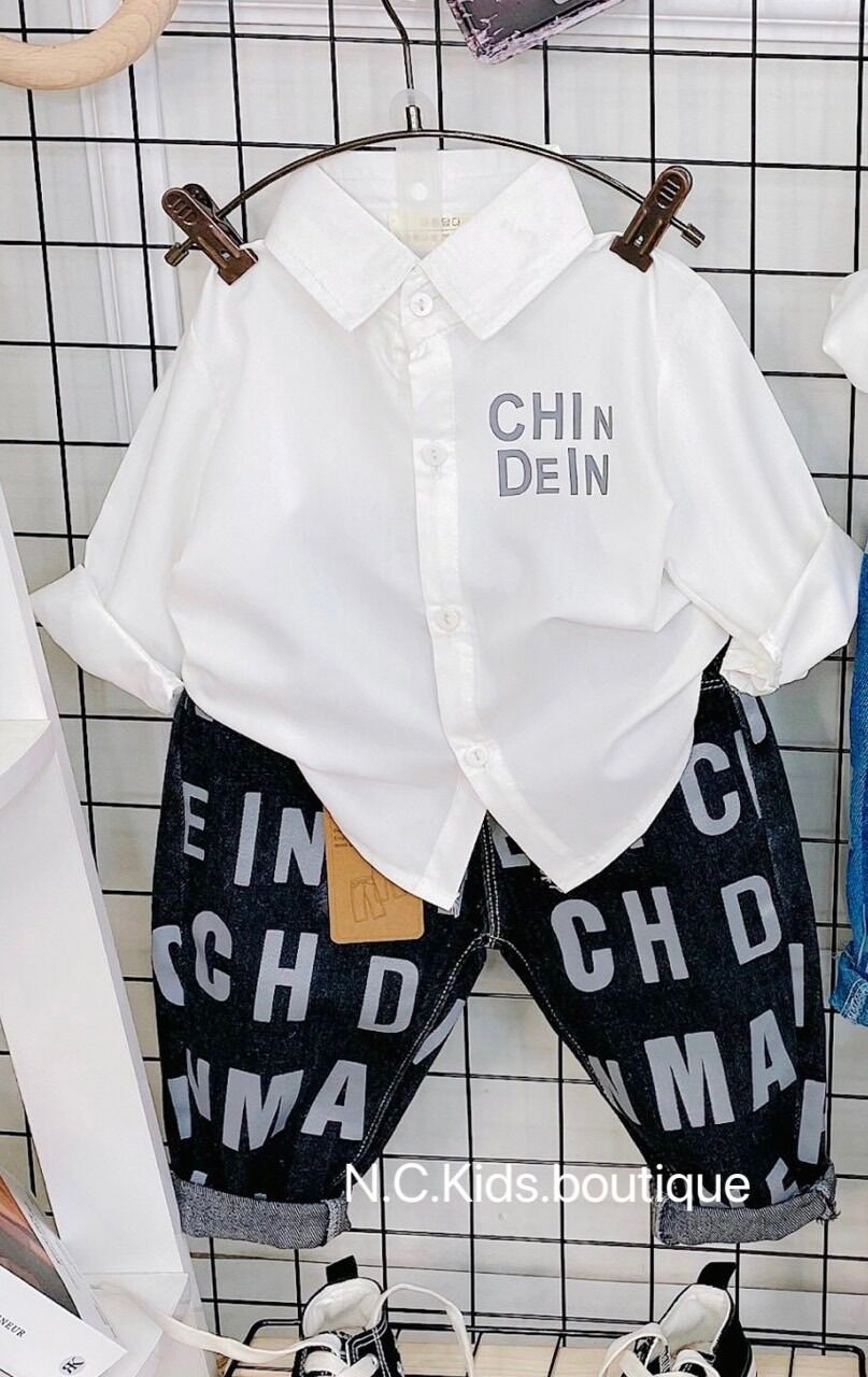 Set áo sơ mi và quần jean dài hàng QC