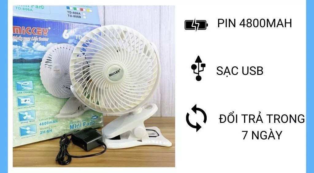 Quạt kẹp tích điện MICKEY TD-806