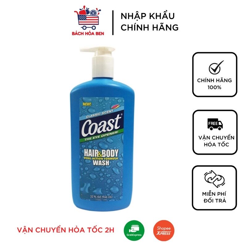 Dầu gội và sữa tắm 2 in 1 coast 946ml mỹ mẫu mới