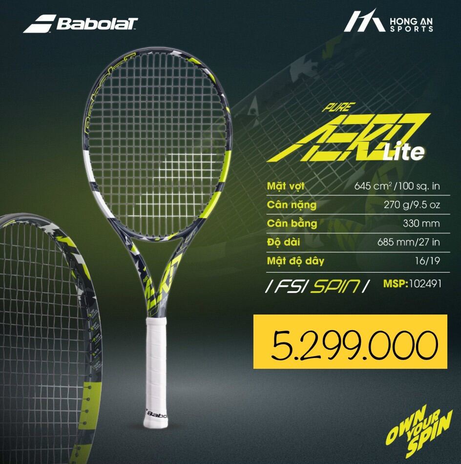 Vợt tennis Babolat pure aero 270g mặt vợt 100in 2023