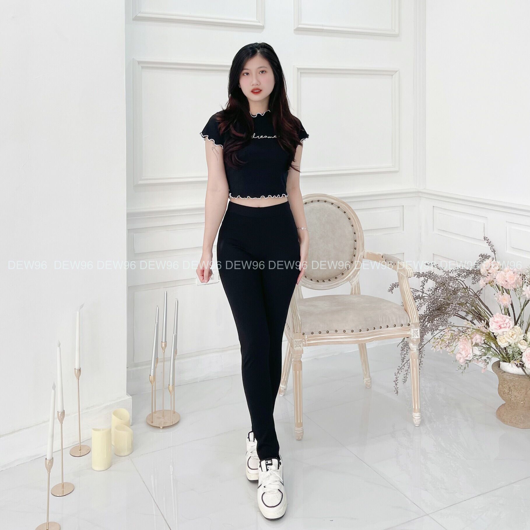 Quần legging nữ lưng cao cạp chun chất vải Umi co giãn