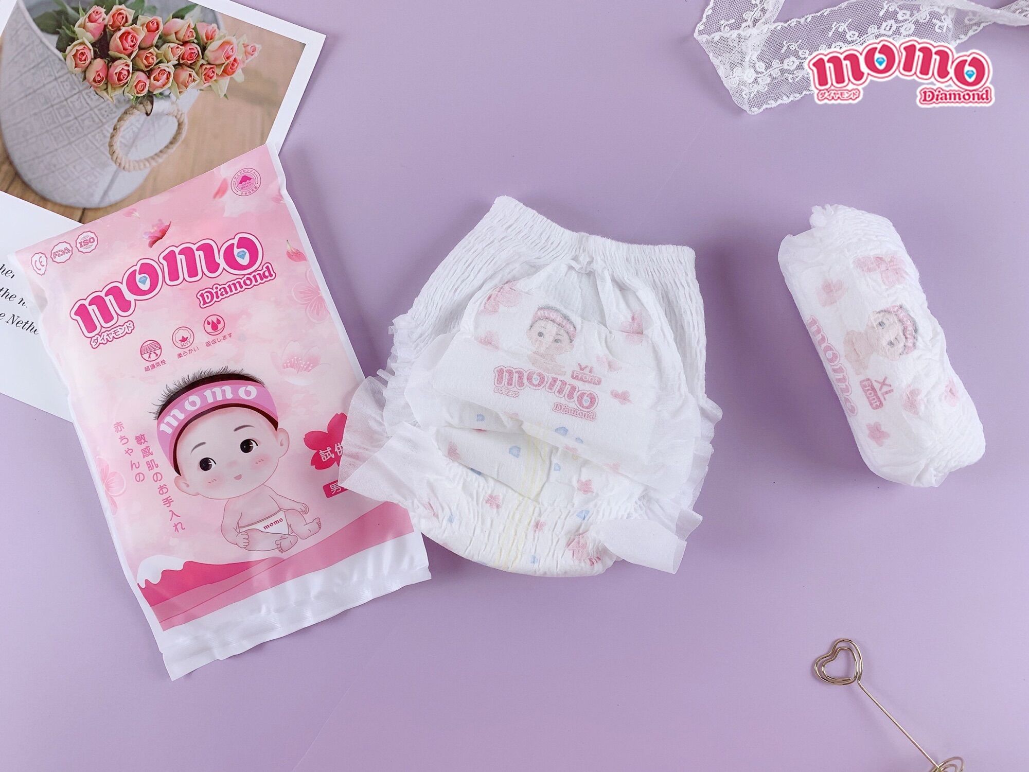 {Mẫu Mới} Miếng dùng thử tã bỉm quần Momo Diamond (hàng tặng kèm khi mua Combo tã / bỉm)