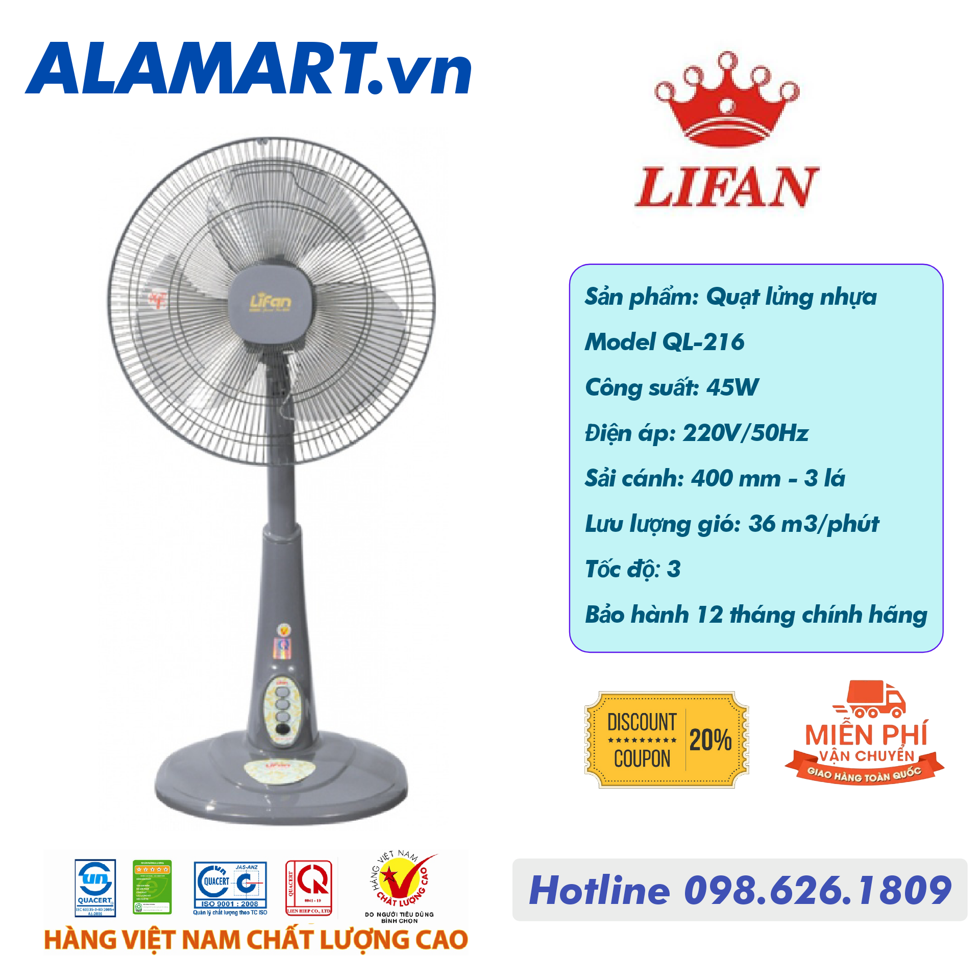 QUẠT LỬNG LIFAN QL-216