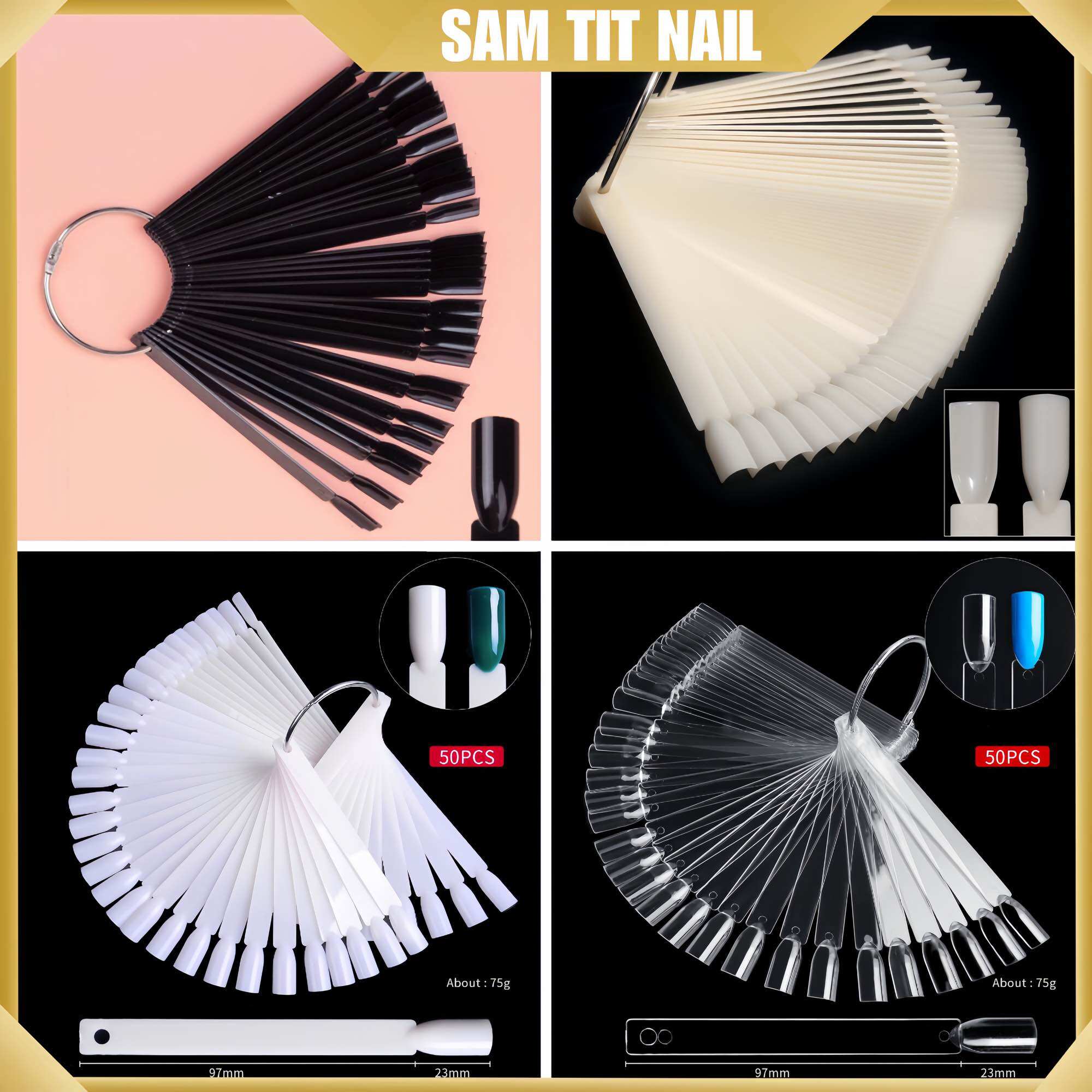 Móng que học nail đủ các form (túi 50móng) - Móng que vuông, nhọn, thang, bầu