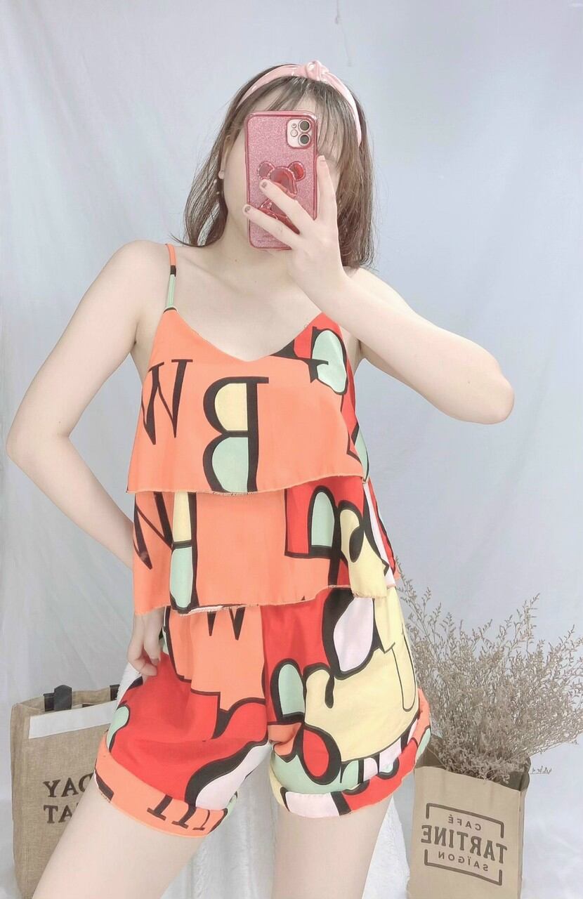 Đồ Bộ Lụa Nữ Mặc Nhà Kiểu Mới Hai Tầng Rẻ Đẹp - M43