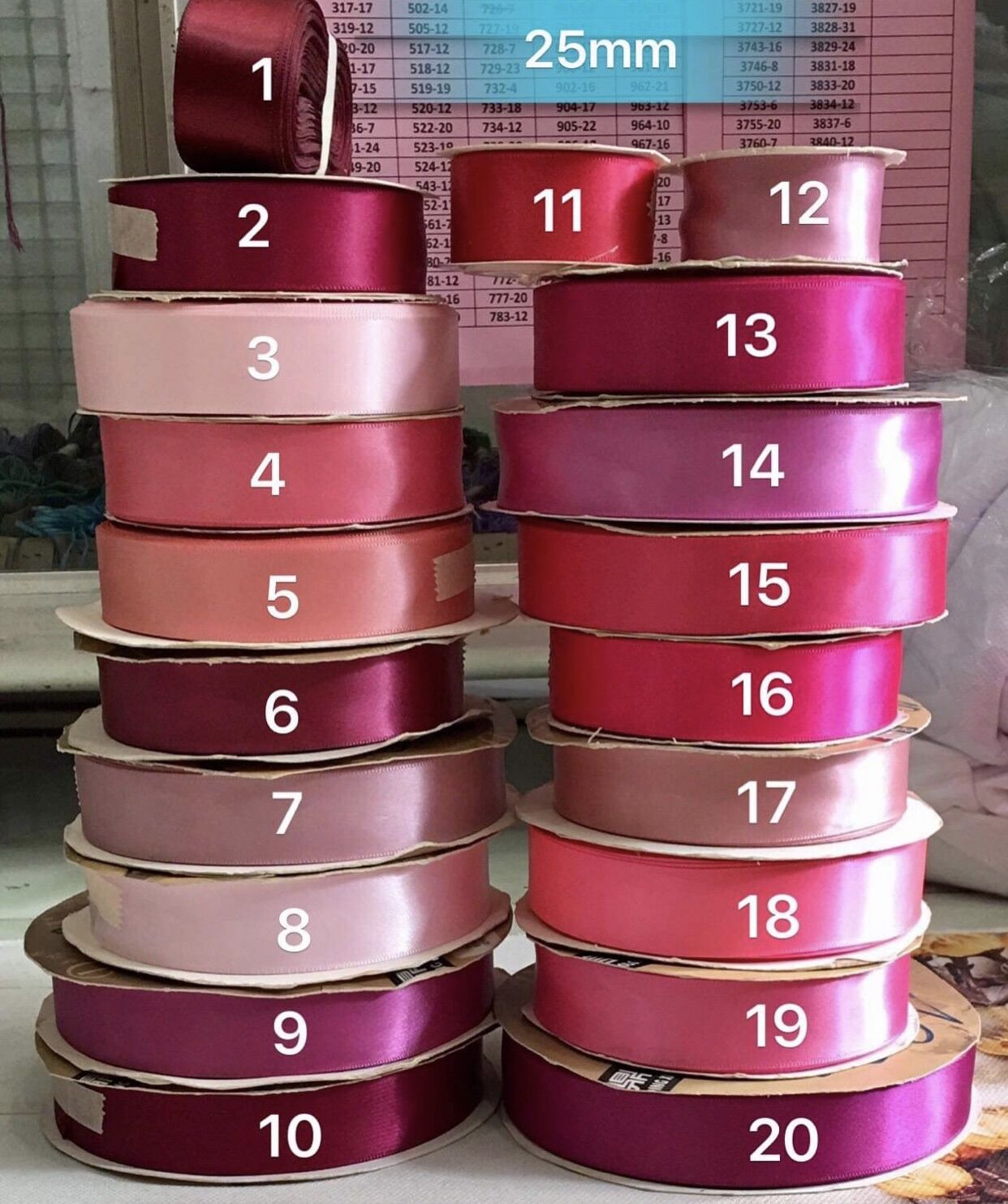 Set 10m ruy băng satin 1 mặt 2,5cm