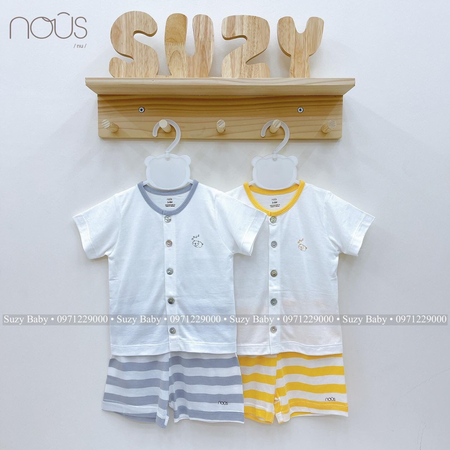 Bộ cộc tay cúc giữa nous size từ 3m đến 12m