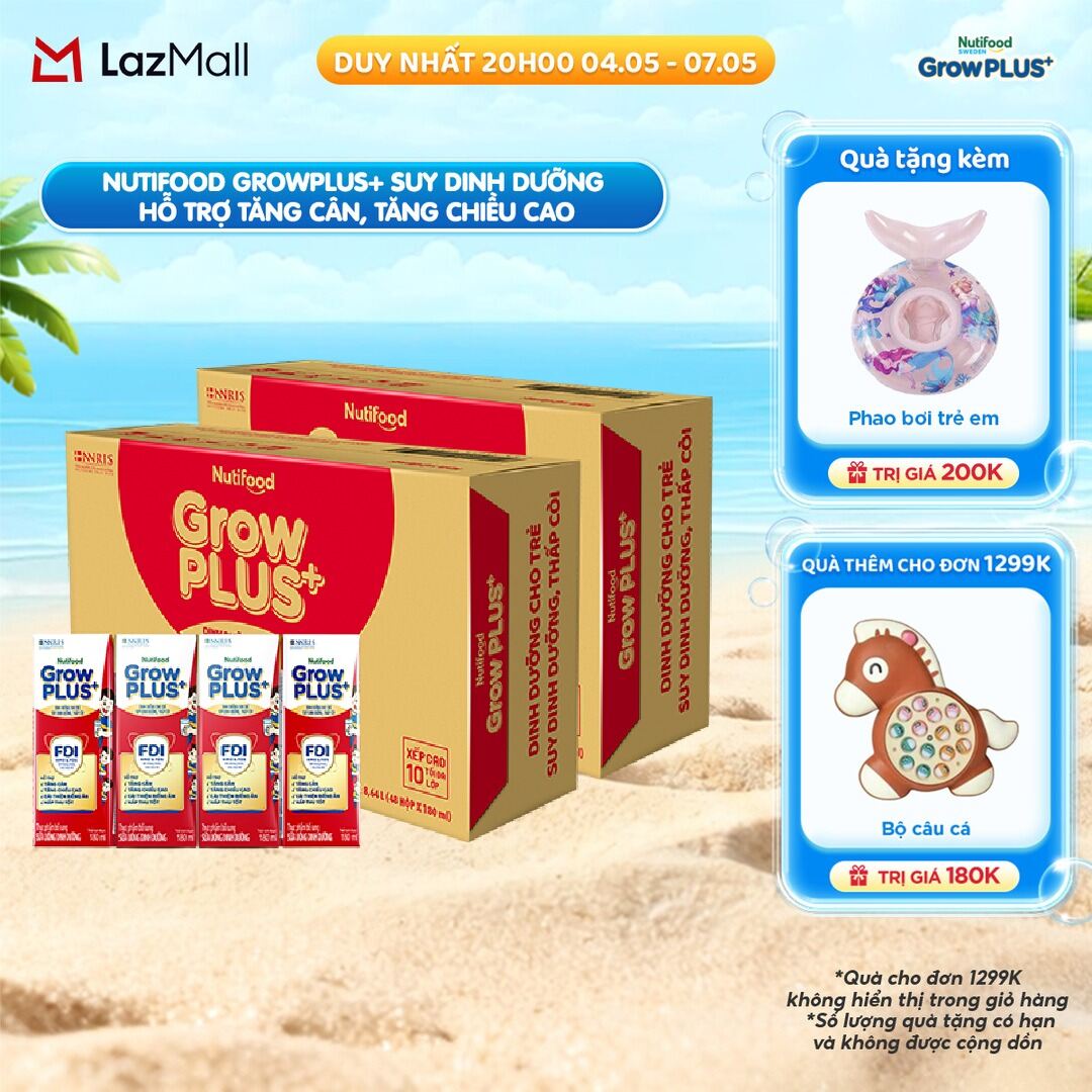 [HCM/HN - GIAO HÀNG HỎA TỐC] Combo 2 Thùng Sữa Nước Pha Sẵn Nutifood GrowPLUS+ Suy Dinh Dưỡng - Hỗ Trợ Tăng Cân, Tăng Chiều Cao - Trên 1 tuổi (48 Hộp x 180ml) (Bao bì tùy đợt nhập hàng)