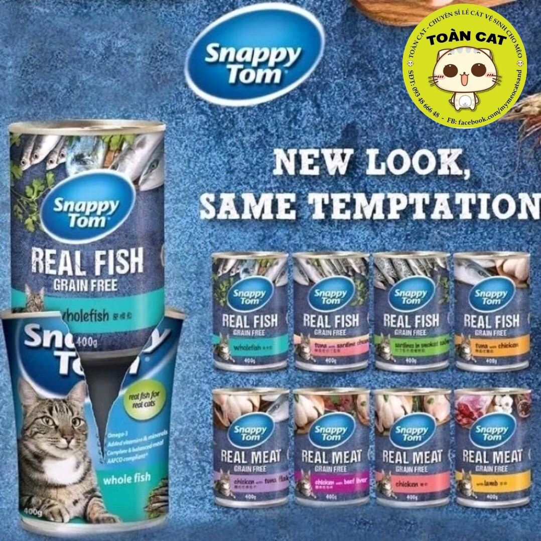 Pate SNAPPY TOM  Real Fish lon 400g-Pate cho mèo