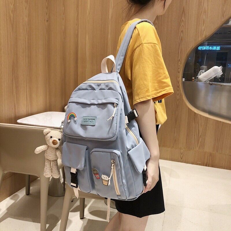 (Tặng gấu & sticker) Balo ulzzang chống nước Hàn Quốc vải đẹp