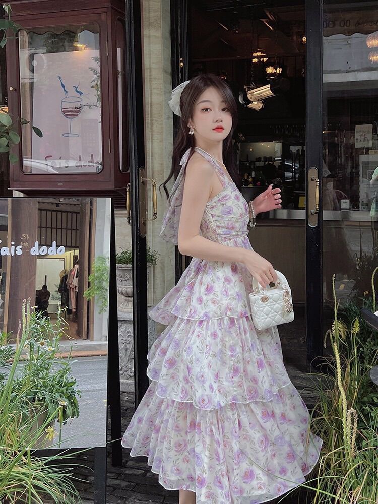ĐẦM MAXI voan hoa tầng có mút ngực