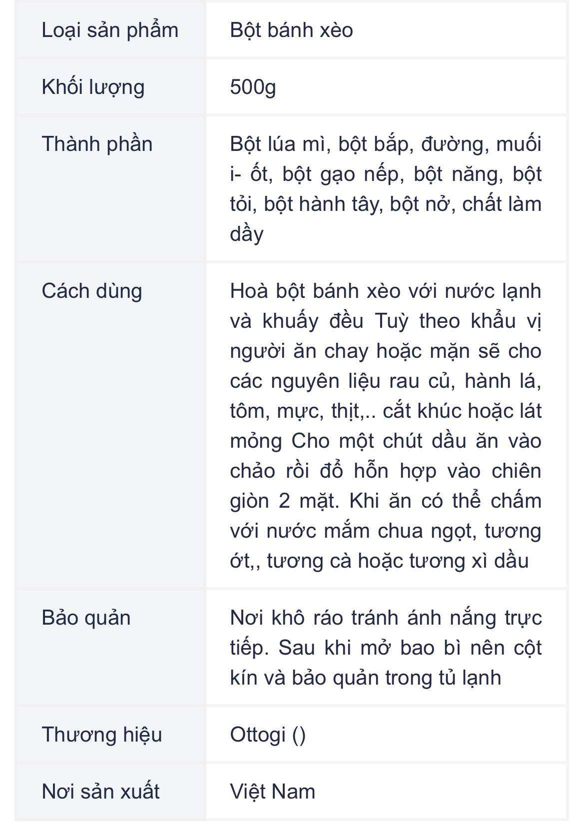 BỘT BÁNH XÈO ( BÁNH HÀNH ) OTTOGI 500G