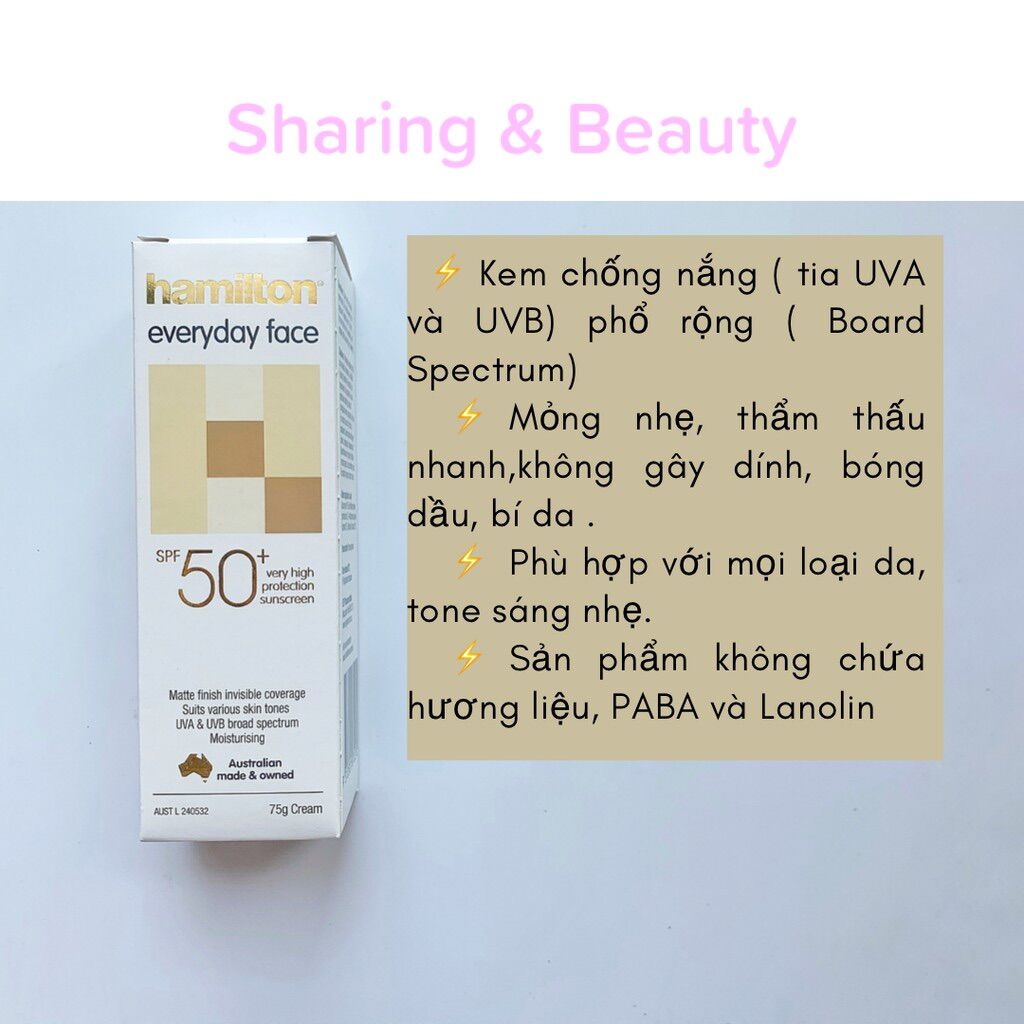 Kem Chống Nắng Hamilton Everyday Face 50+ (Hàng Nội Địa Úc)