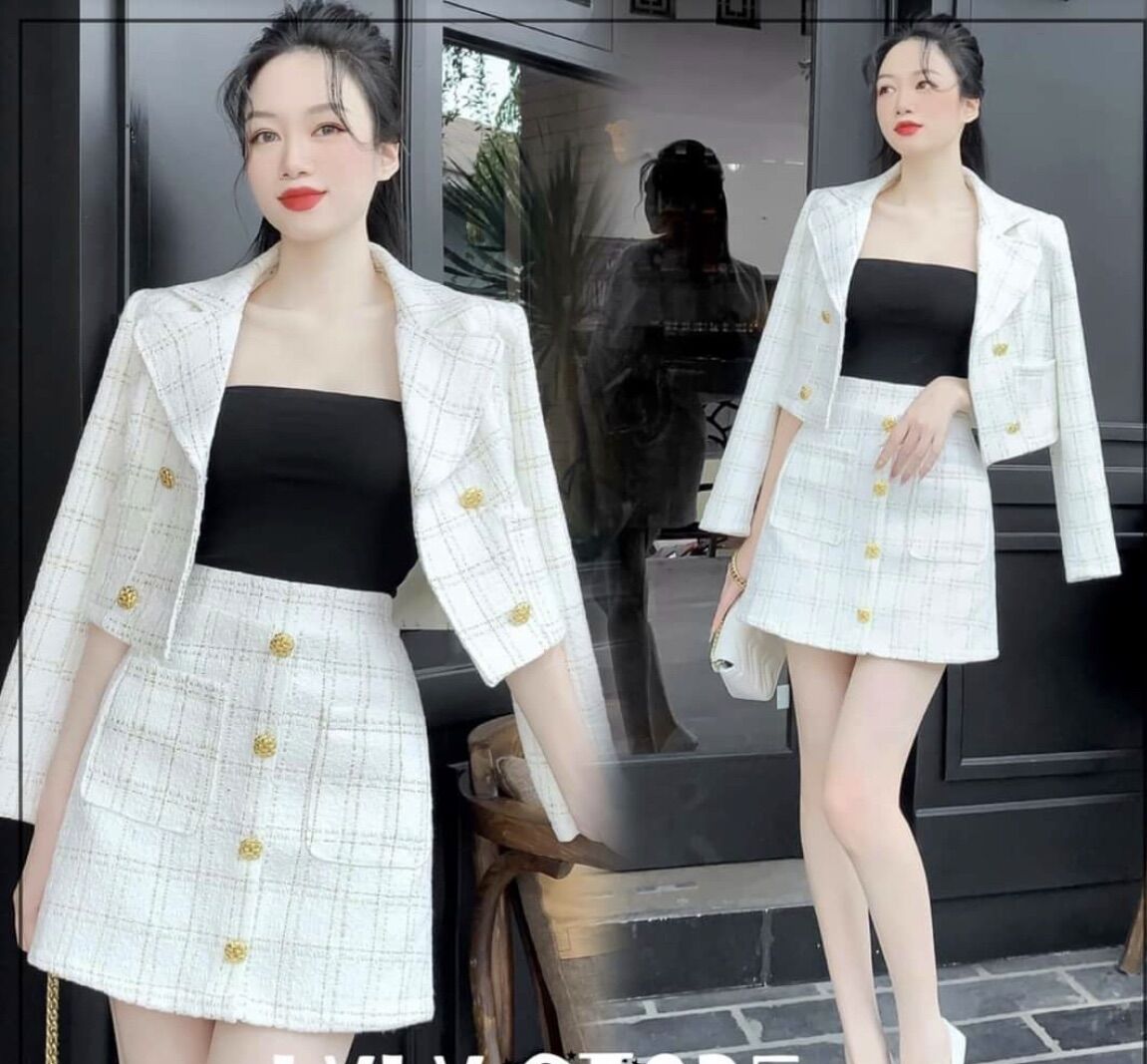 Set chân váy dạ 2 món có lót quần