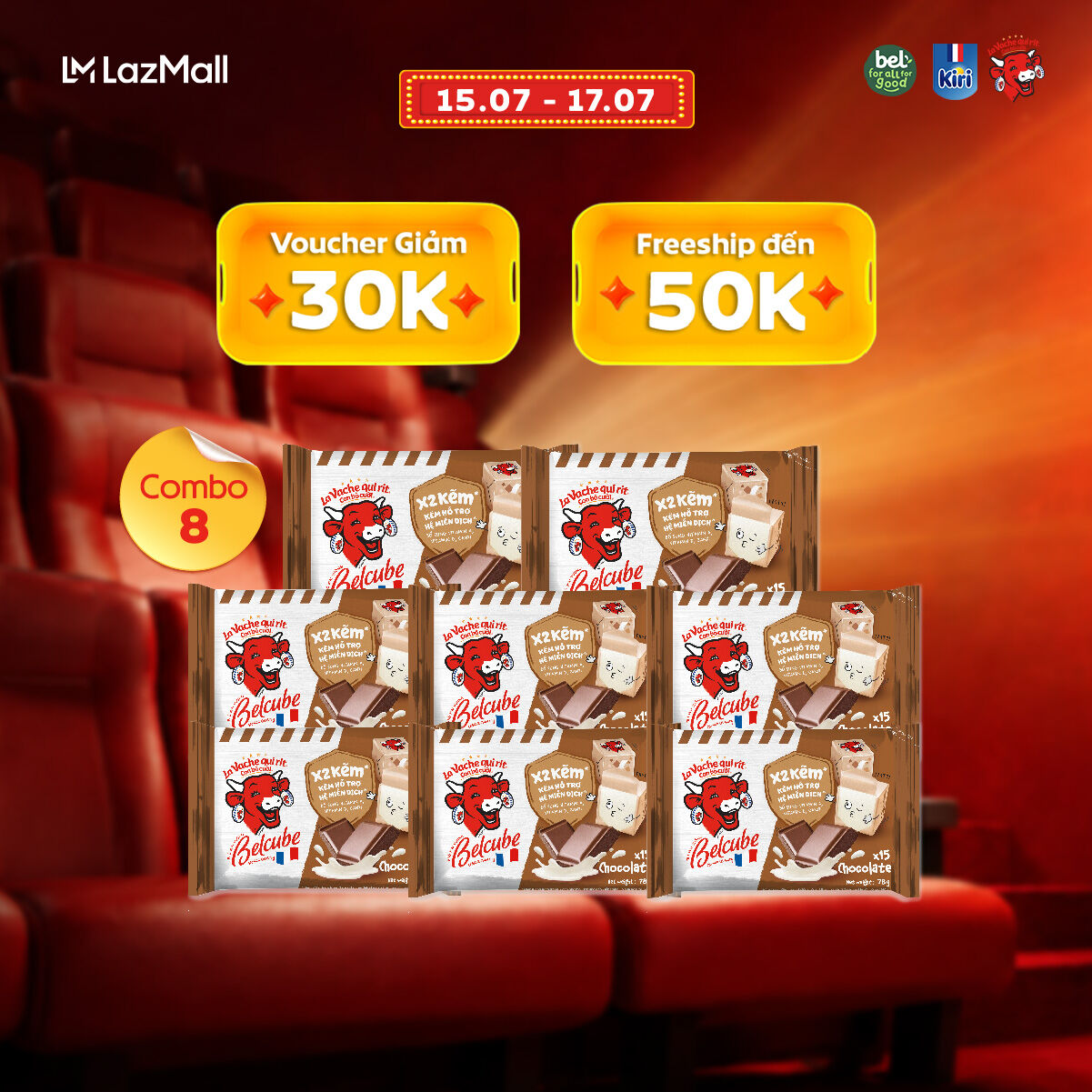 Combo 8 Phô mai vuông Belcube ngọt vị Socola 78Gx15C