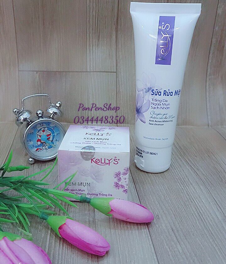 kem mụn và sữa rửa mặt sạch mụn kelly’s (12g + 50g)