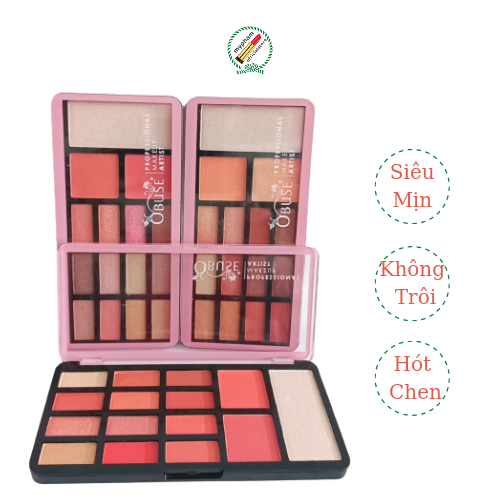Bản phấn mắt lâu trôi, siêu mịn, dể thương, đẹp, hot, 12 ô + 2 ô má hồng + 1 ô phấn bắt sáng , obuse thailan