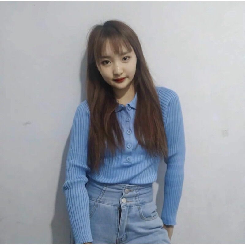 Áo len dài tay cổ bẻ cài cúc ngực classic