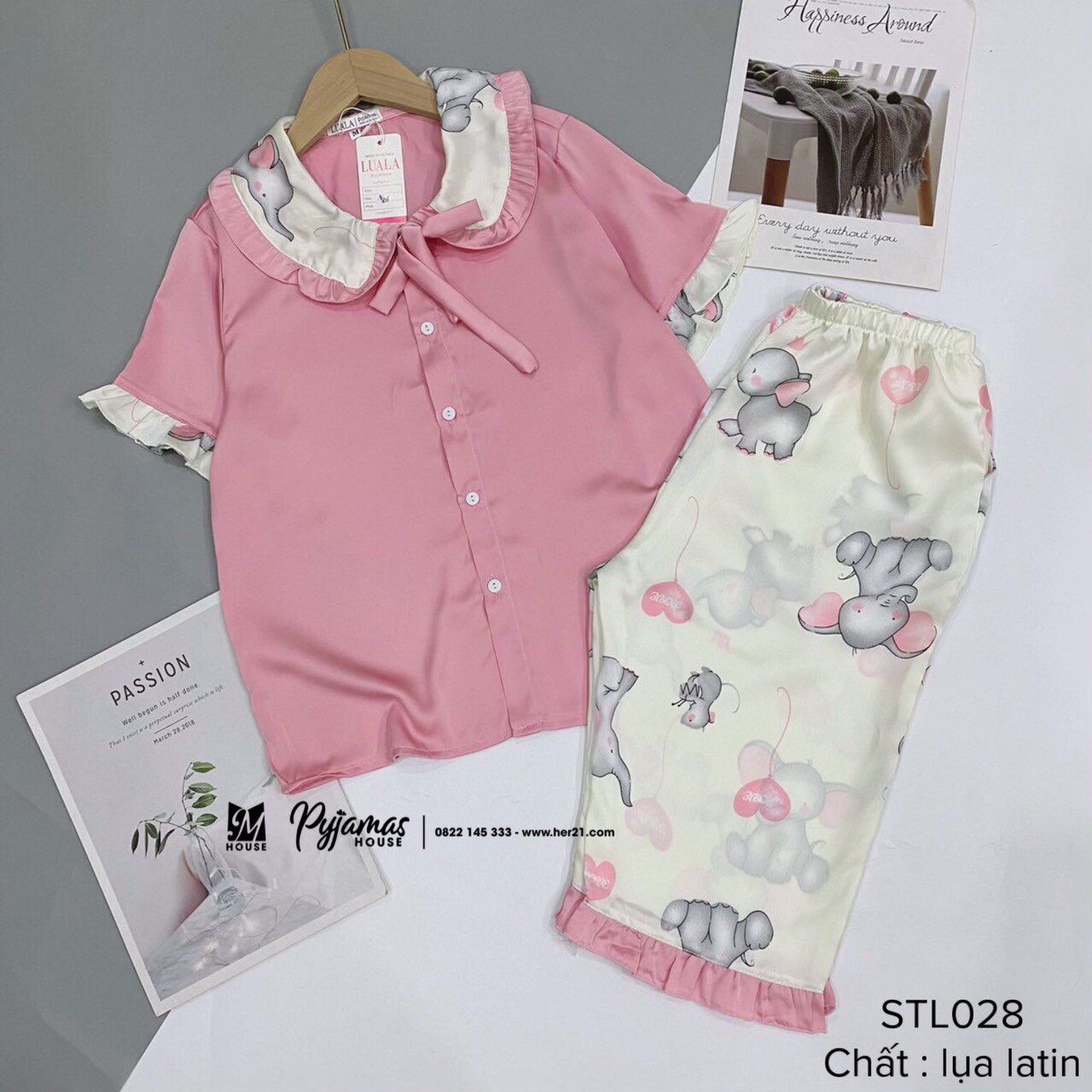 Bộ ngủ lụa satin lửng mặc nhà, bộ mặc nhà lụa satin mềm mát