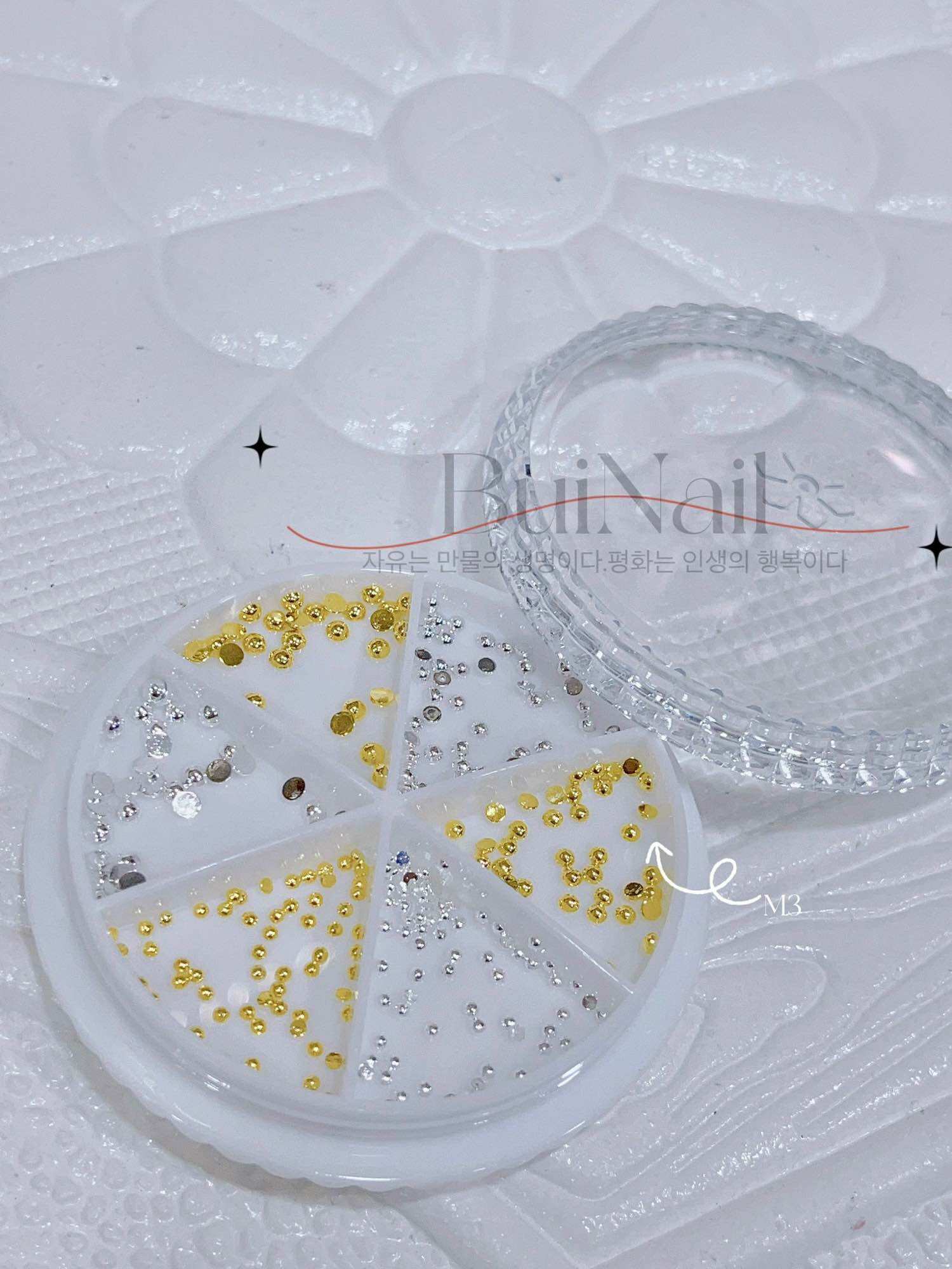 Set kim loại bi nửa bạc- vàng trang trí nail