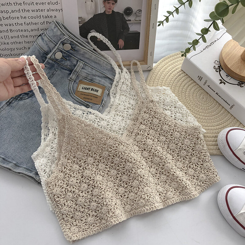 Áo Ba Lỗ Không Tay Cổ Chữ V Đan Xen Ngắn Mùa Hè Cho Nữ Phong Cách Hàn Quốc Ngọt Ngào Đa Năng Áo Khoác Ngoài Dây Thắt Lưng