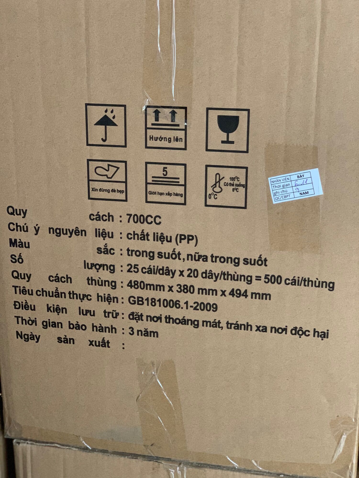 Ly nhựa PP cứng 700ml (25 ly / túi ) - PP Hard Cup 700ml